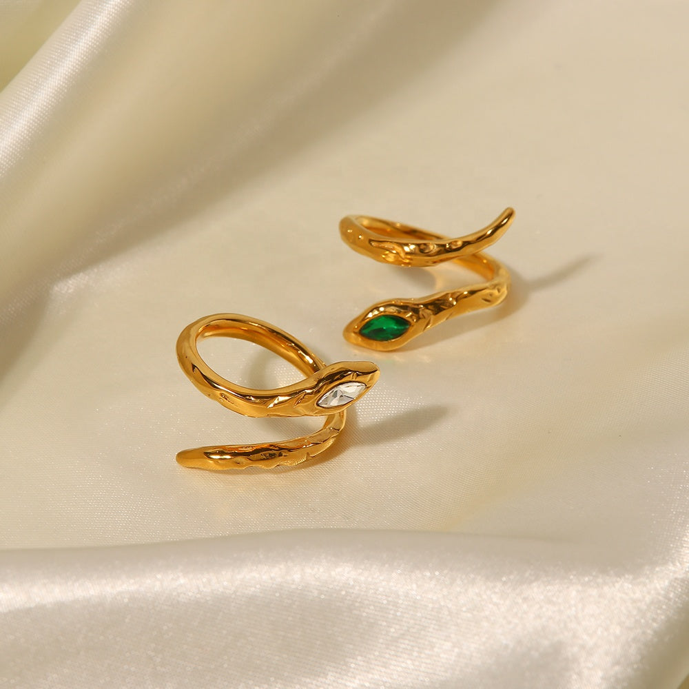 18K Gold Plated Irregular Lava Snake Ring (adjustable)