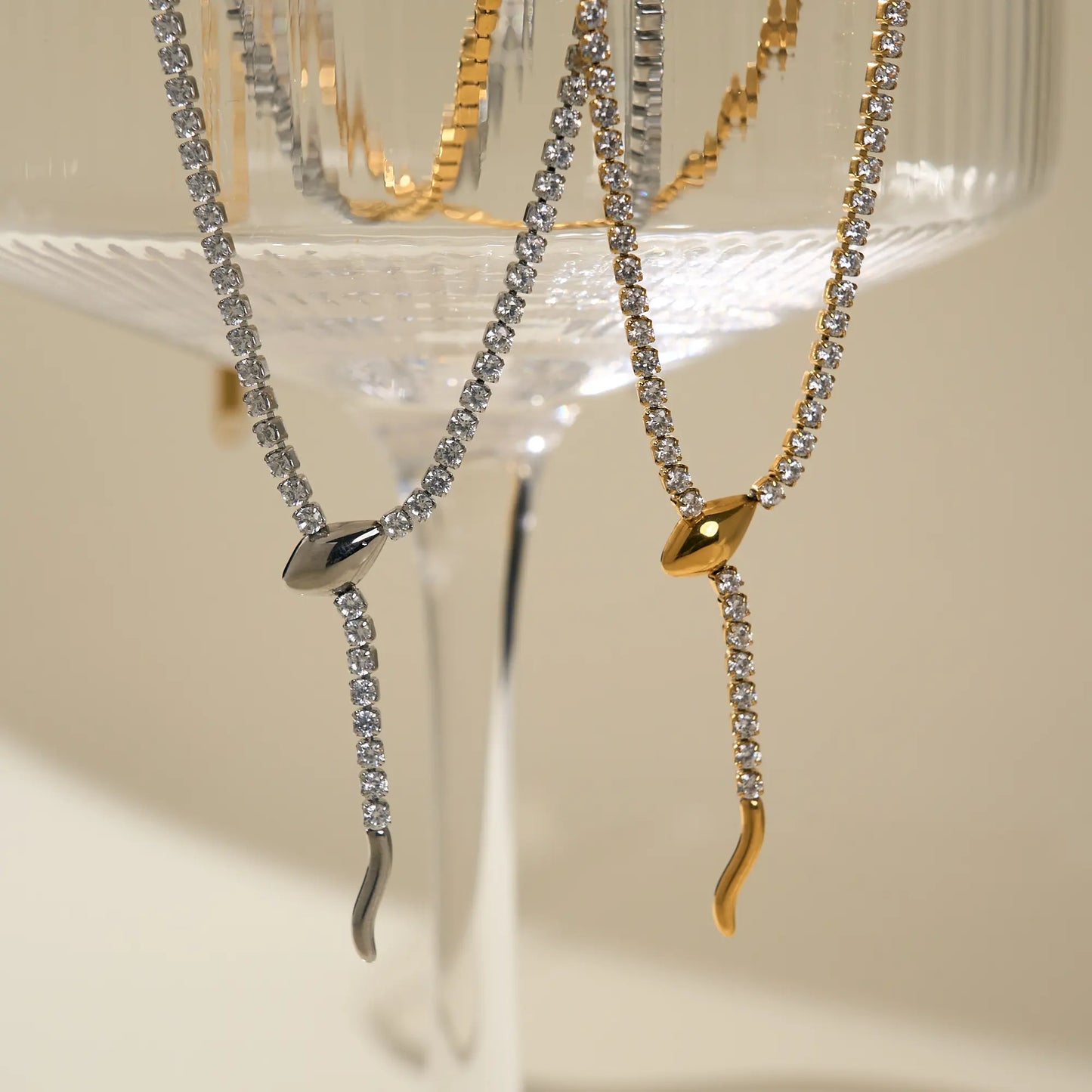 18K Gold Plated CZ Snake Tennis Necklace