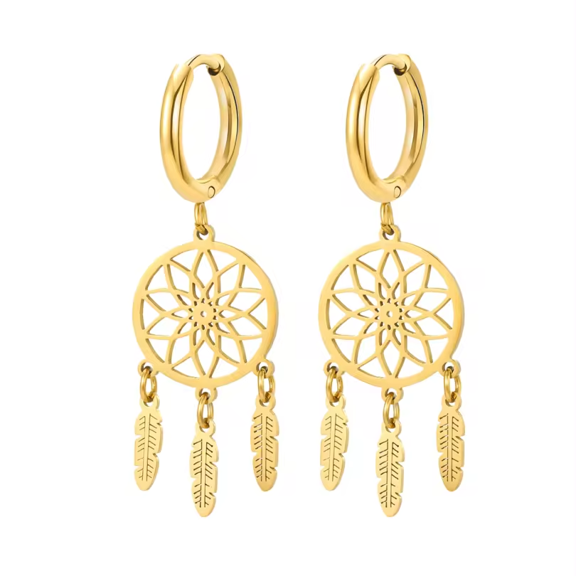 18K Gold Plated Dream-Catcher Pendant Earrings