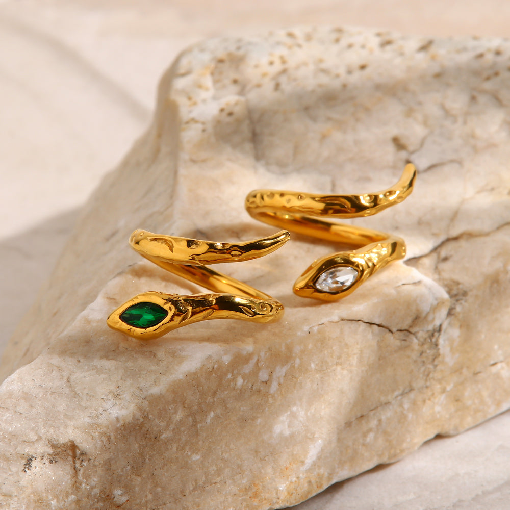 18K Gold Plated Irregular Lava Snake Ring (adjustable)