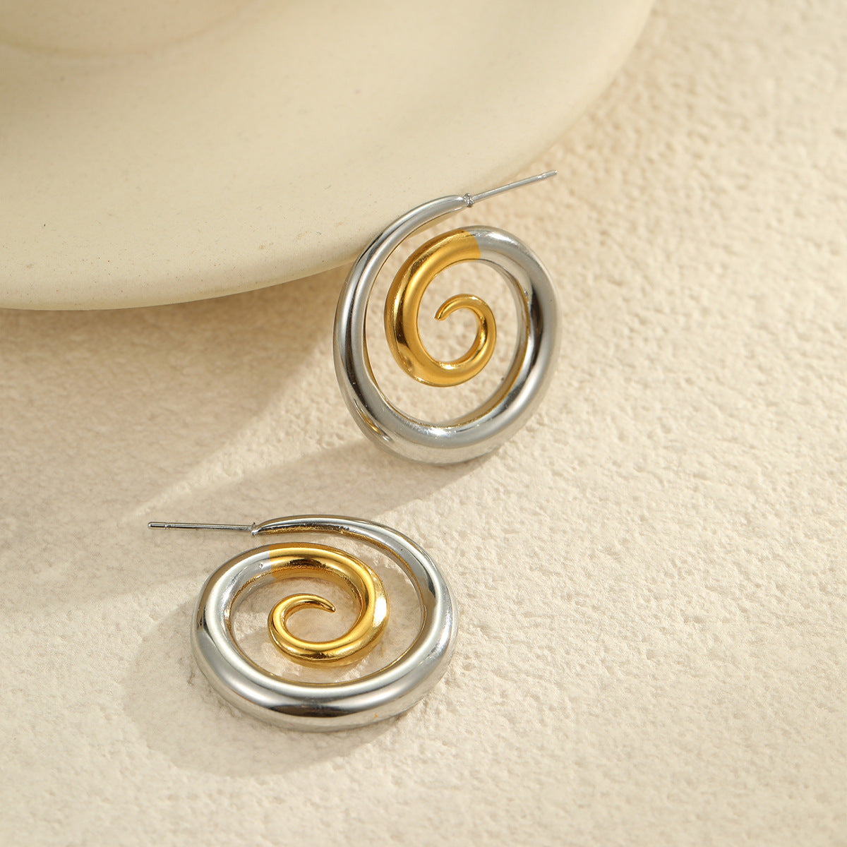 18K Gold Plated Two-tone Spiral Earring