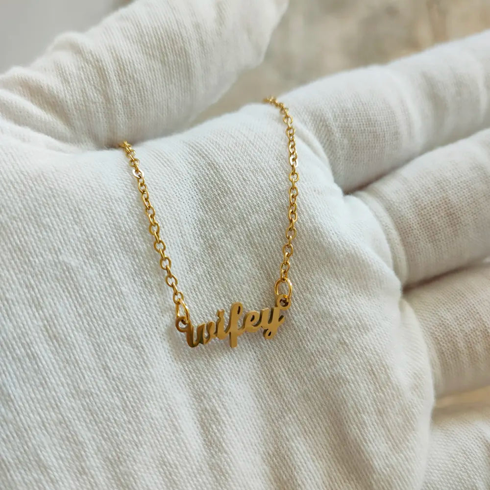 18K Gold Plated WIFEY Charm Necklace