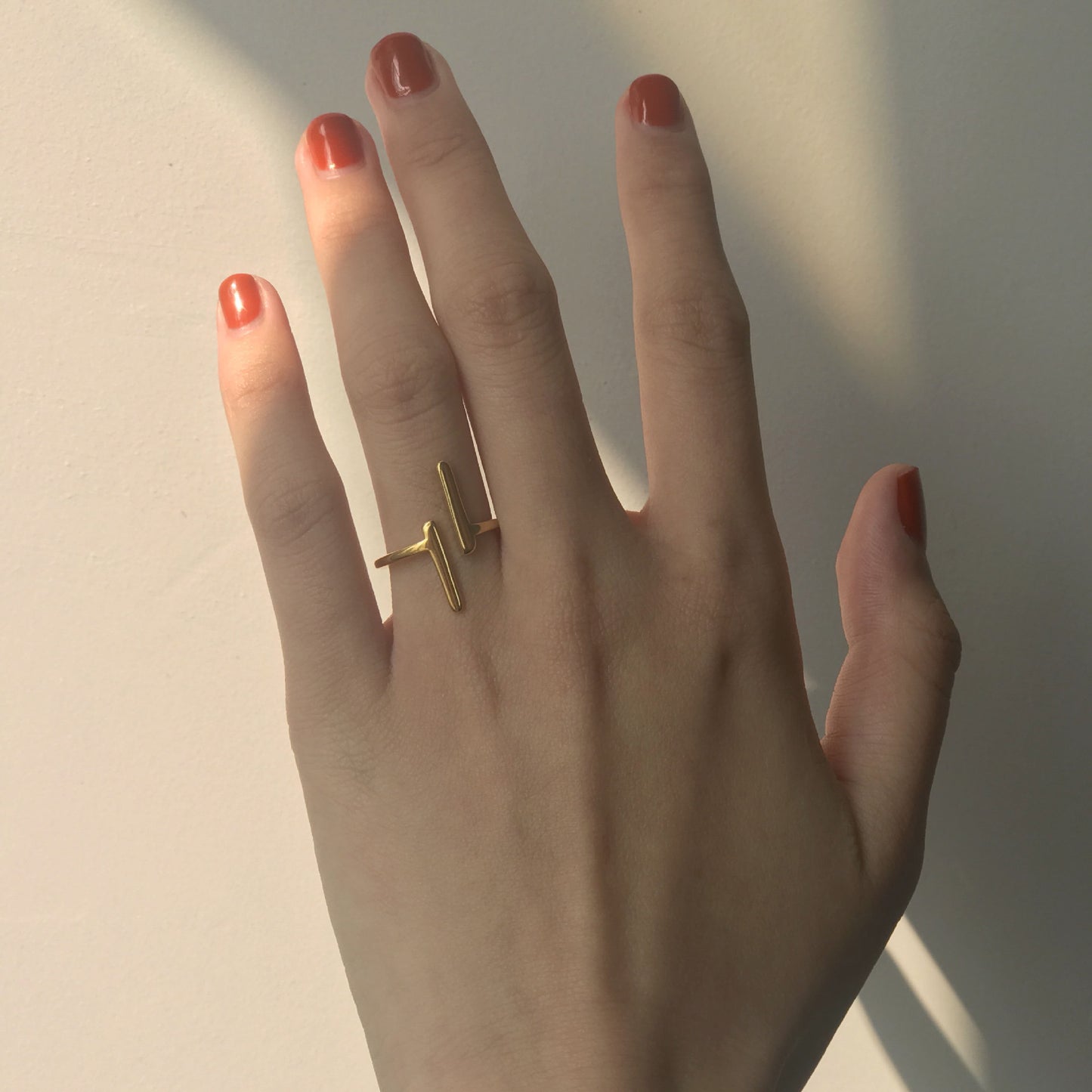 18K Gold Plated Geometric T Shape Ring
