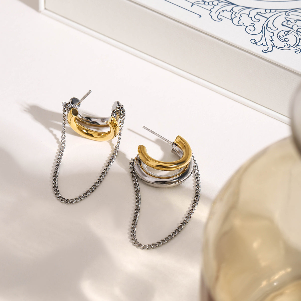 18K Gold Plated Two-Tone Tassel Chain Earring
