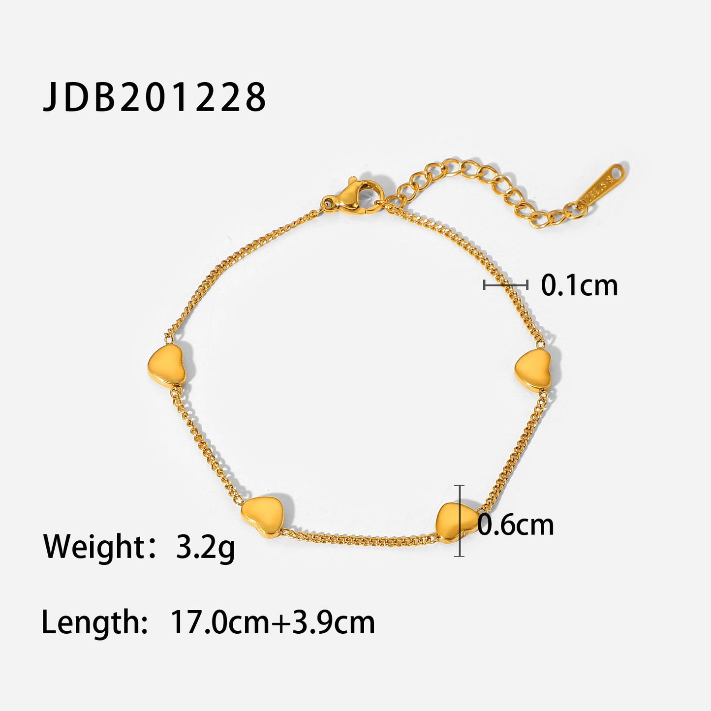 18K Gold Plated Fine Heart Charm Bracelet