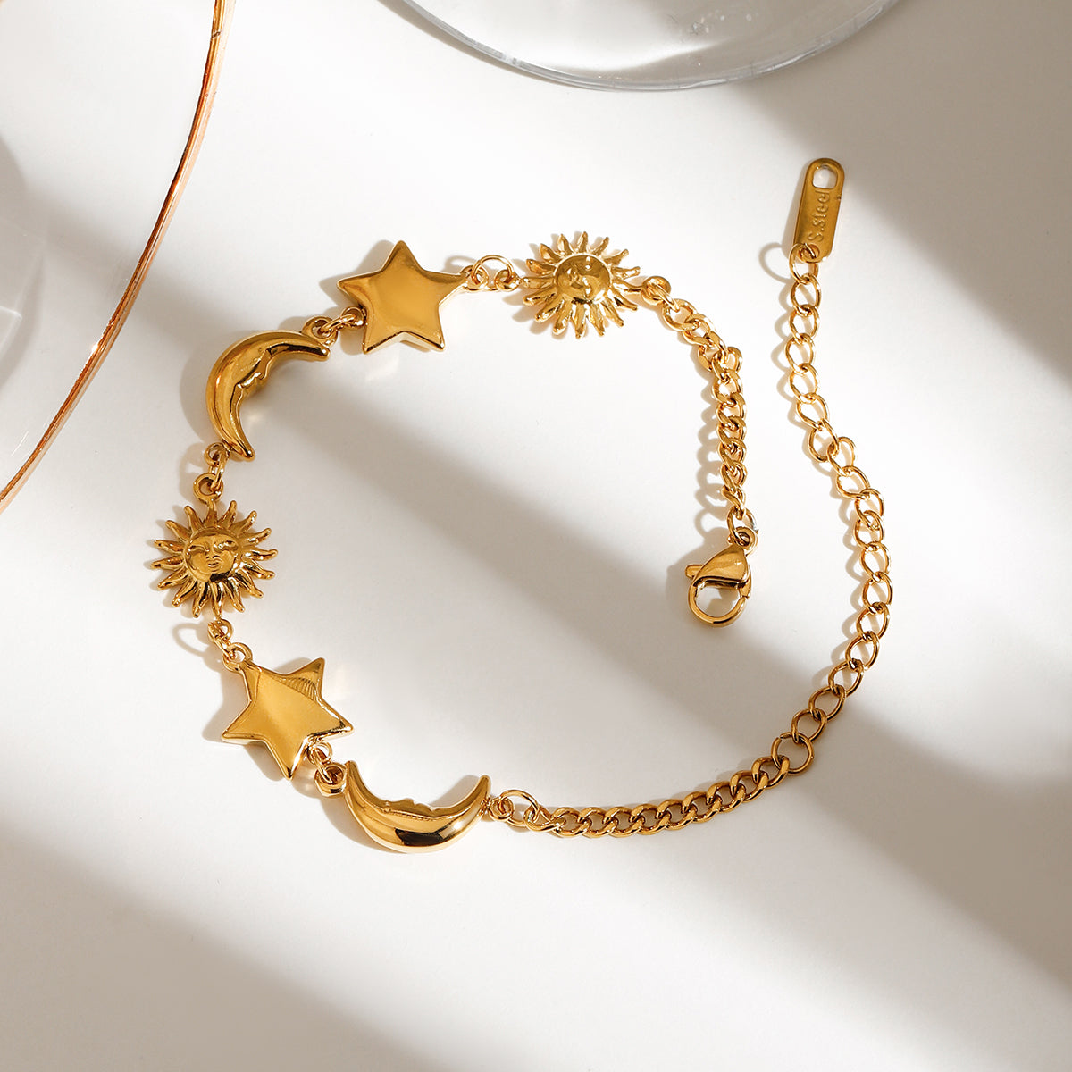 18K Gold Plated StarMoonSun Pendant Bracelet