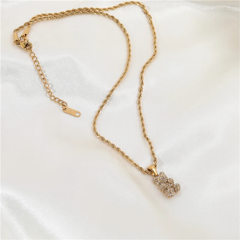 18K PVD Gold Plated CZ Bear Pendant