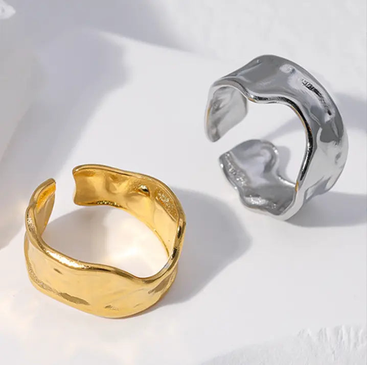 18K Gold Plated Wide Irregular Open Ring (Adjustable)