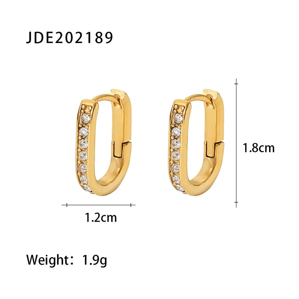 18K Gold Plated Oval CZ Hoop Earring
