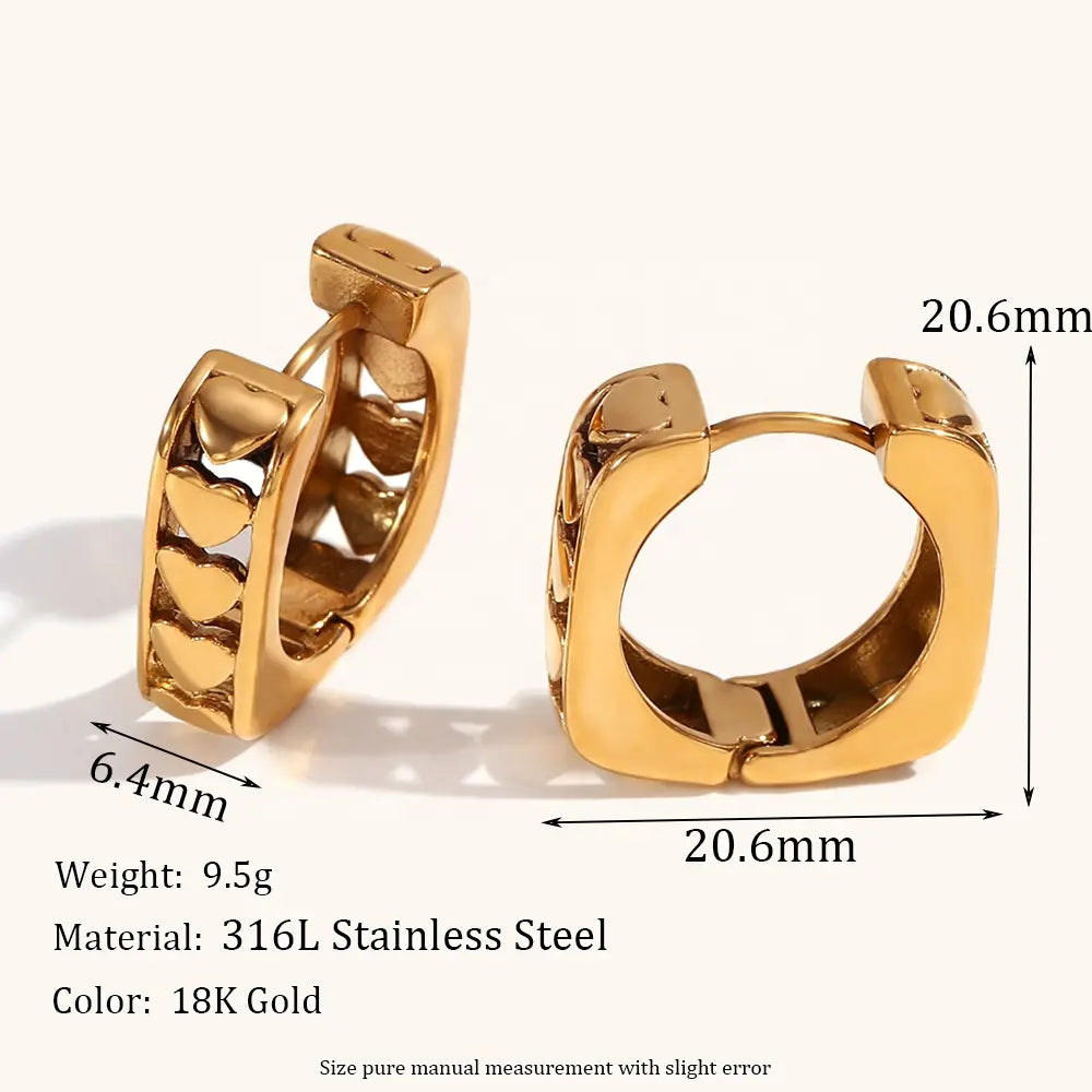 18K Gold Plate Square Heart Hoop Earrings