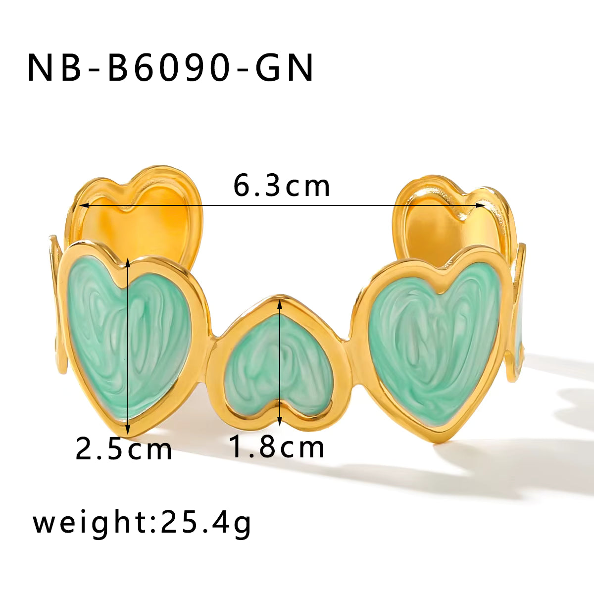 18K Gold Plated Enamel Heart Cuff Bangle