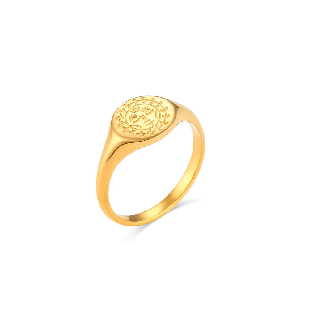 18K Gold Plated Sun Goddess Signet Ring