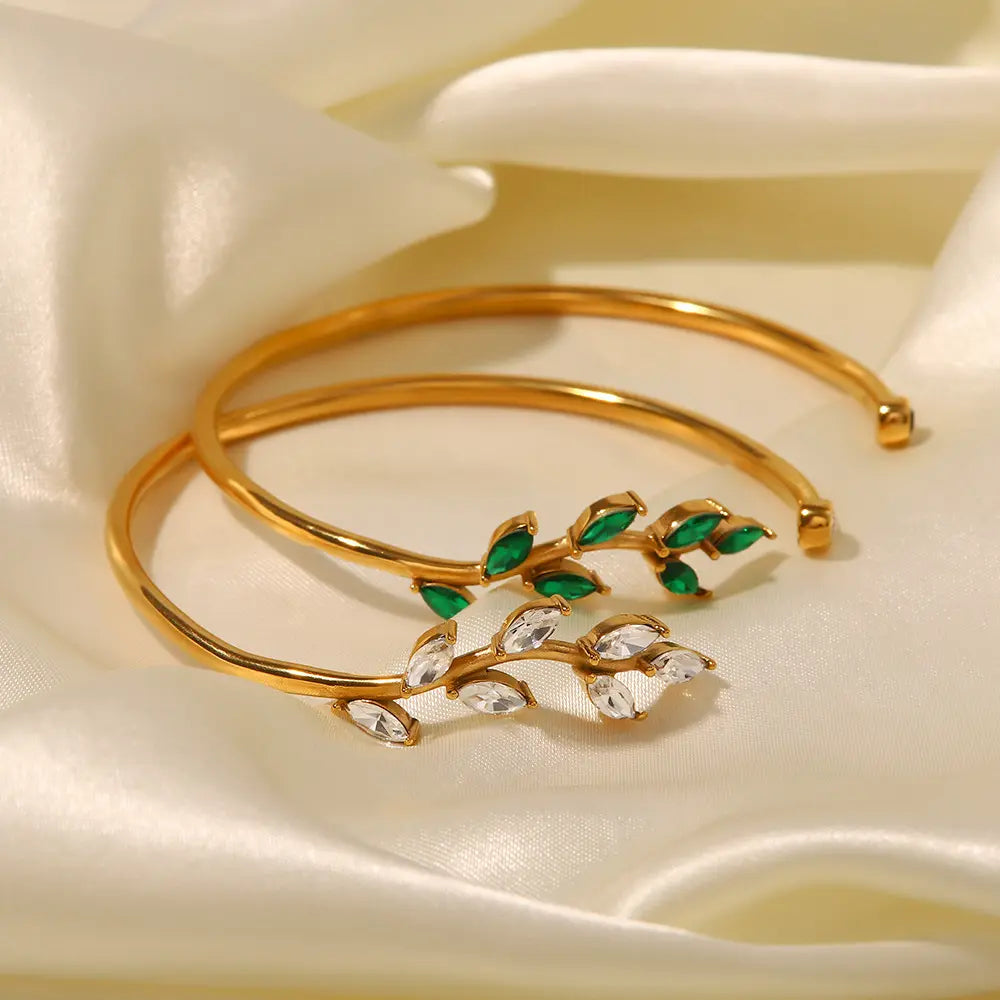 18K Gold Plated Open Bangle ZC Leaf Bracelet