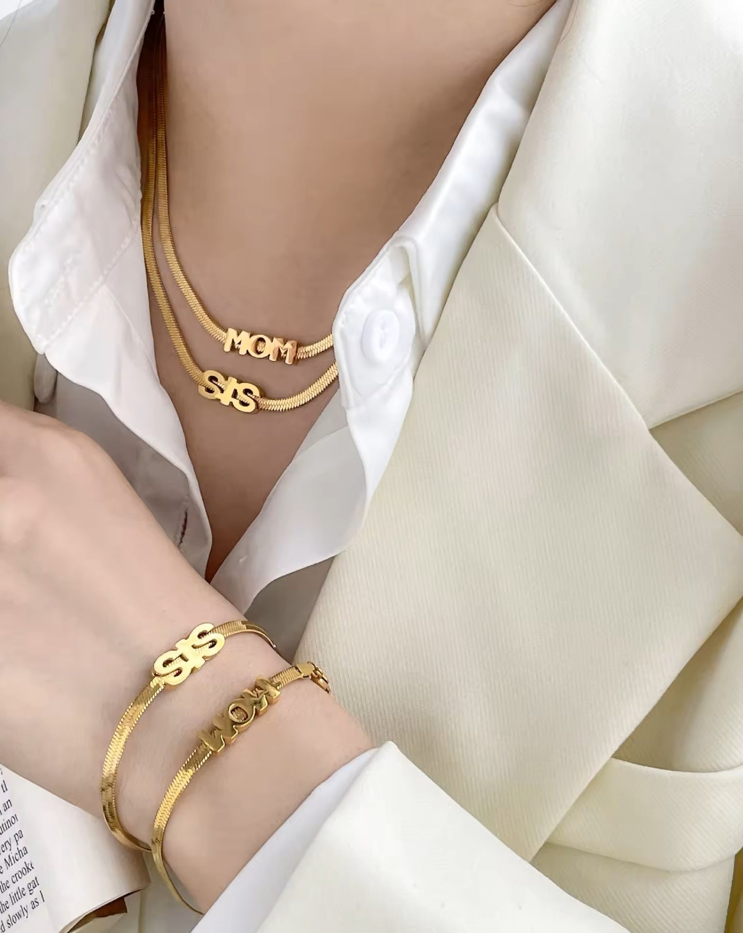 18K Gold Plate MOM Snake Bone Bracelet