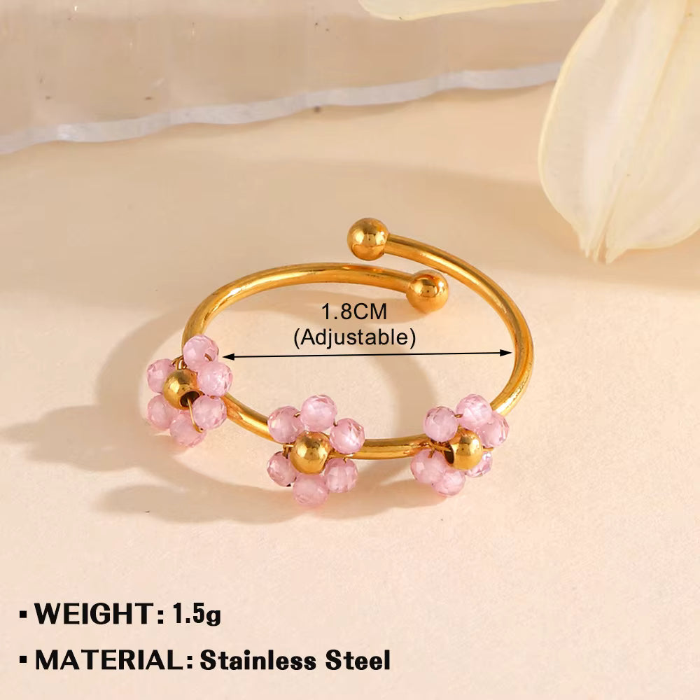 18K Gold Plated Resin Flower Ring (Adjustable)