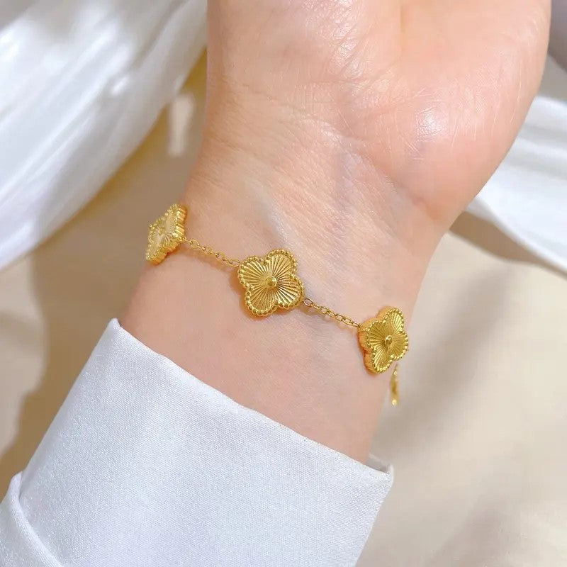 18K Gold Plated Sunburst Clover Bracelet