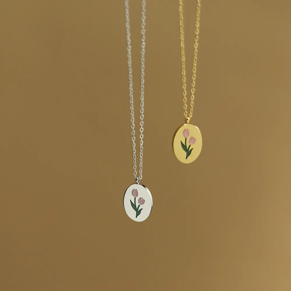 18k Gold Plated Pink Tulip Flower Pendant Necklace