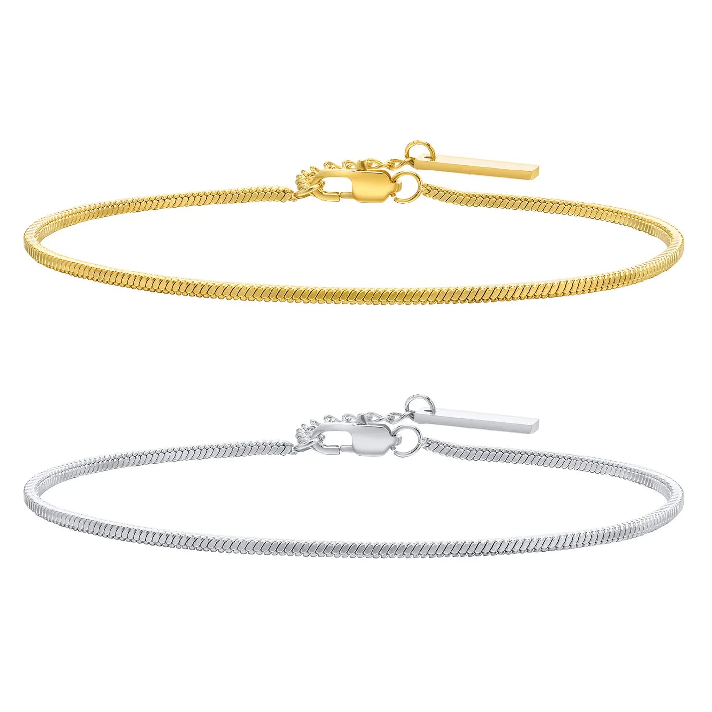 18K Gold Pated Blank-Tag Snake Chain Bracelet