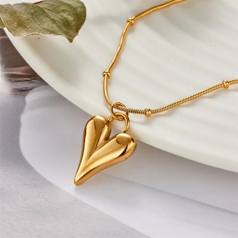 18K Gold Plated Snake Chain Heart Necklace