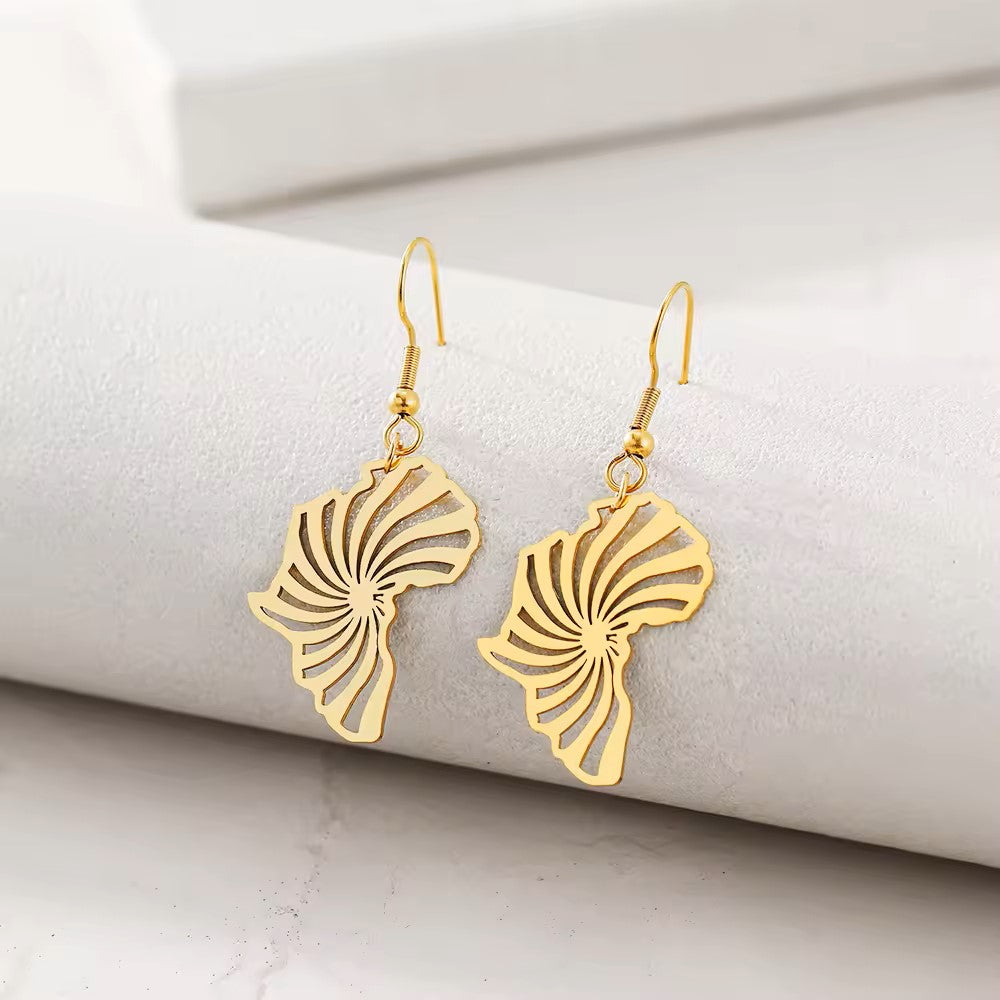18K Gold Plated Africa Map Drop Earrings