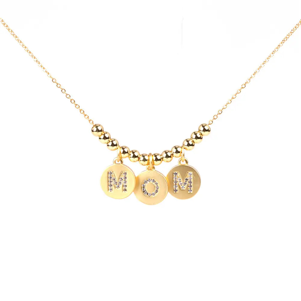 18K Gold Plated Round Pendant MOM Necklace