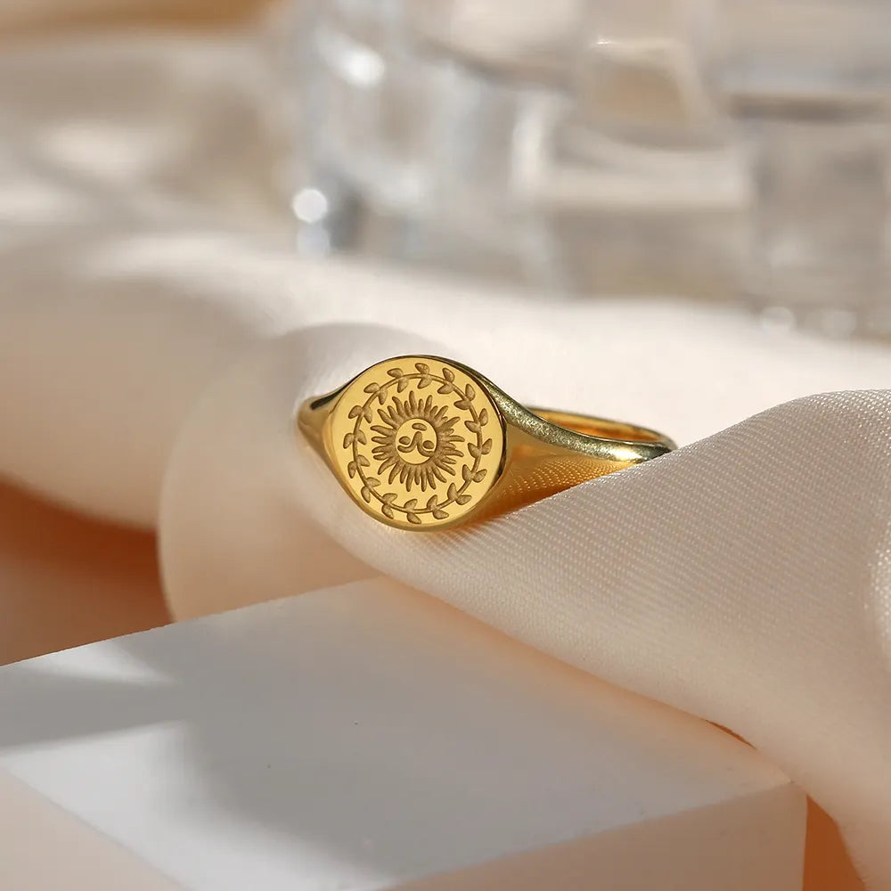 18K Gold Plated Sun Goddess Signet Ring