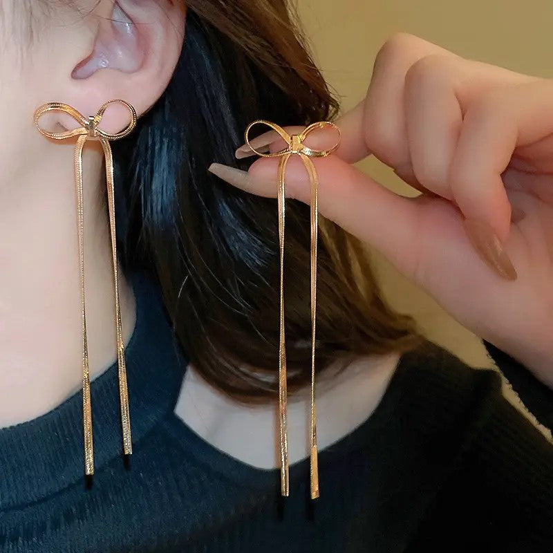18K Gold Plated Tassle Bowknot Earrings