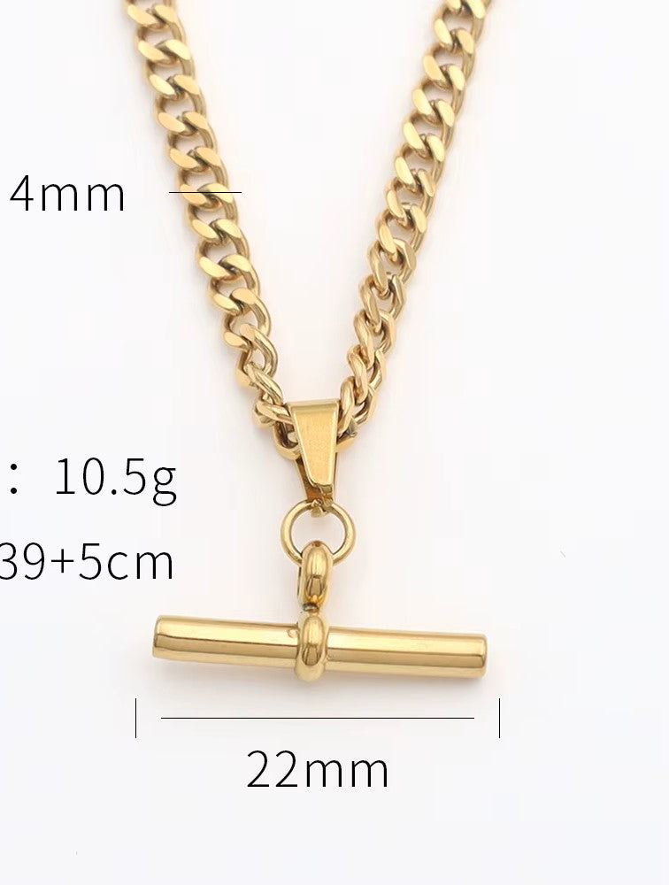 18K Gold Plated T-Bar Pendants Necklaces