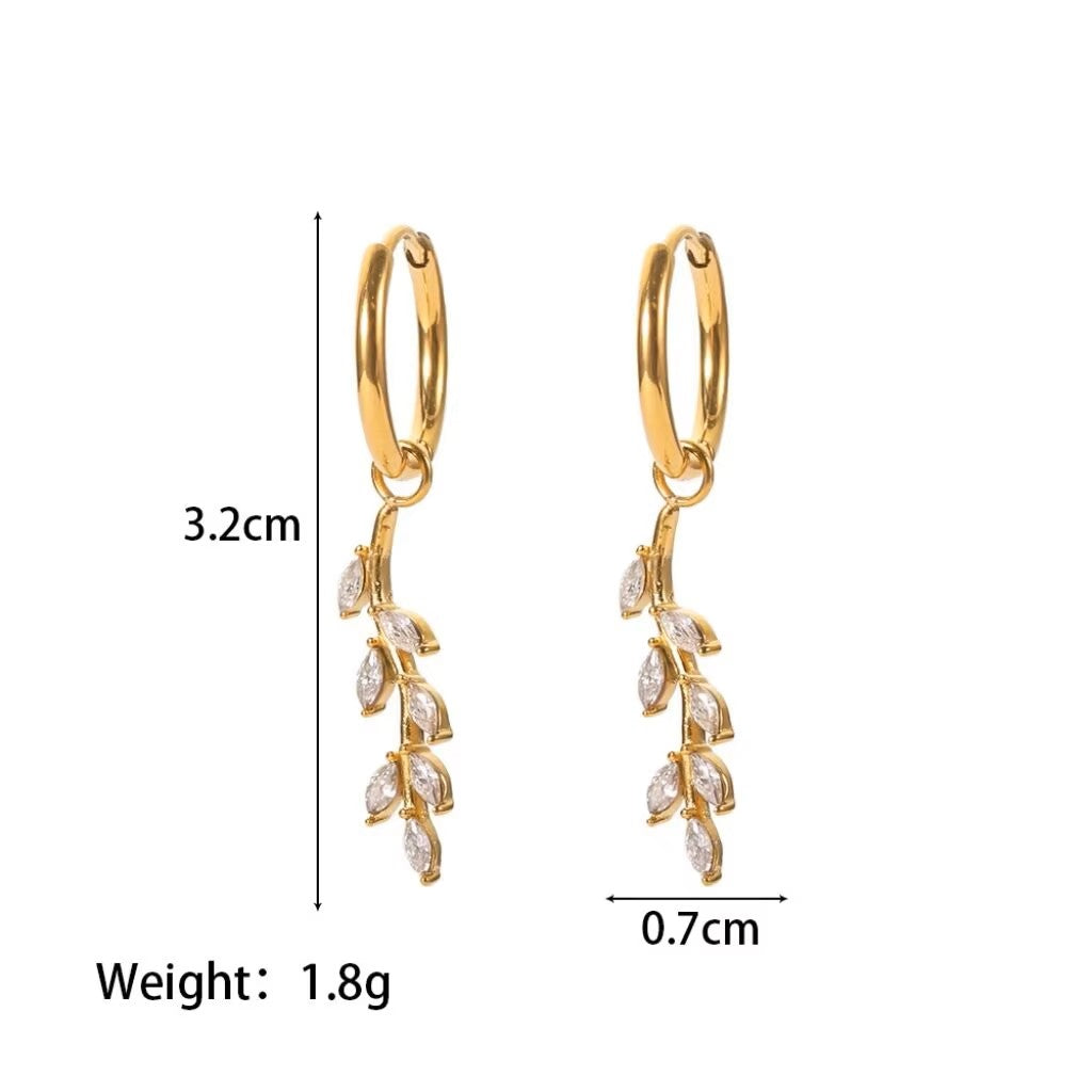 18K Gold Plated ZC Leaf Pendant Earrings