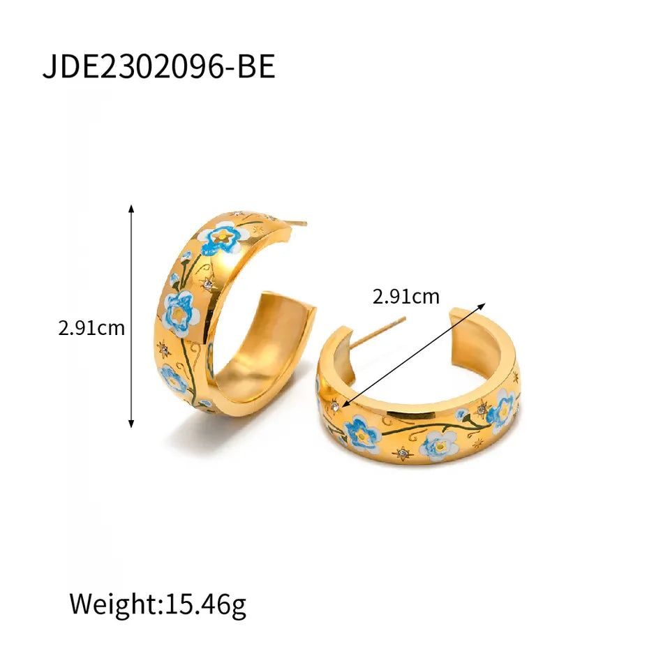 18K Gold Plated Spring Flower Hoop Earring