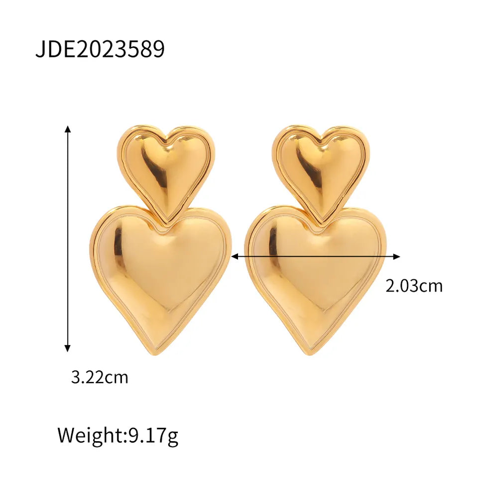 18K Gold Plated Heart Stud Drop Earrings