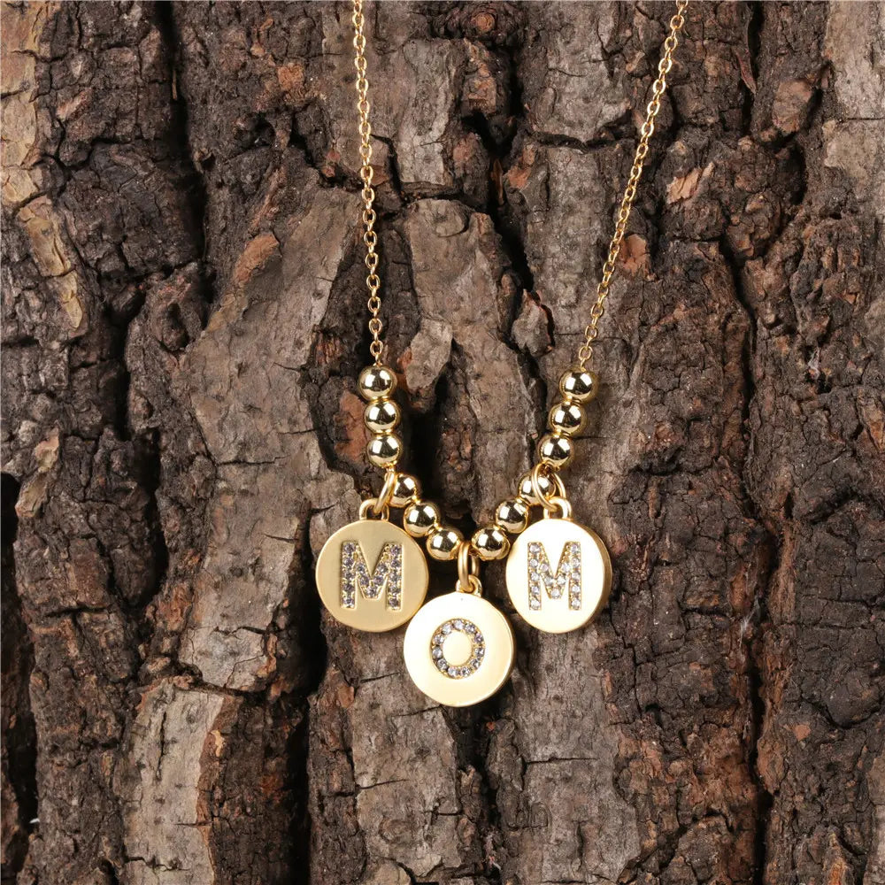 18K Gold Plated Round Pendant MOM Necklace