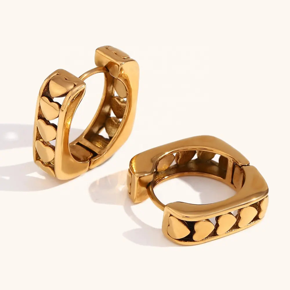 18K Gold Plate Square Heart Hoop Earrings