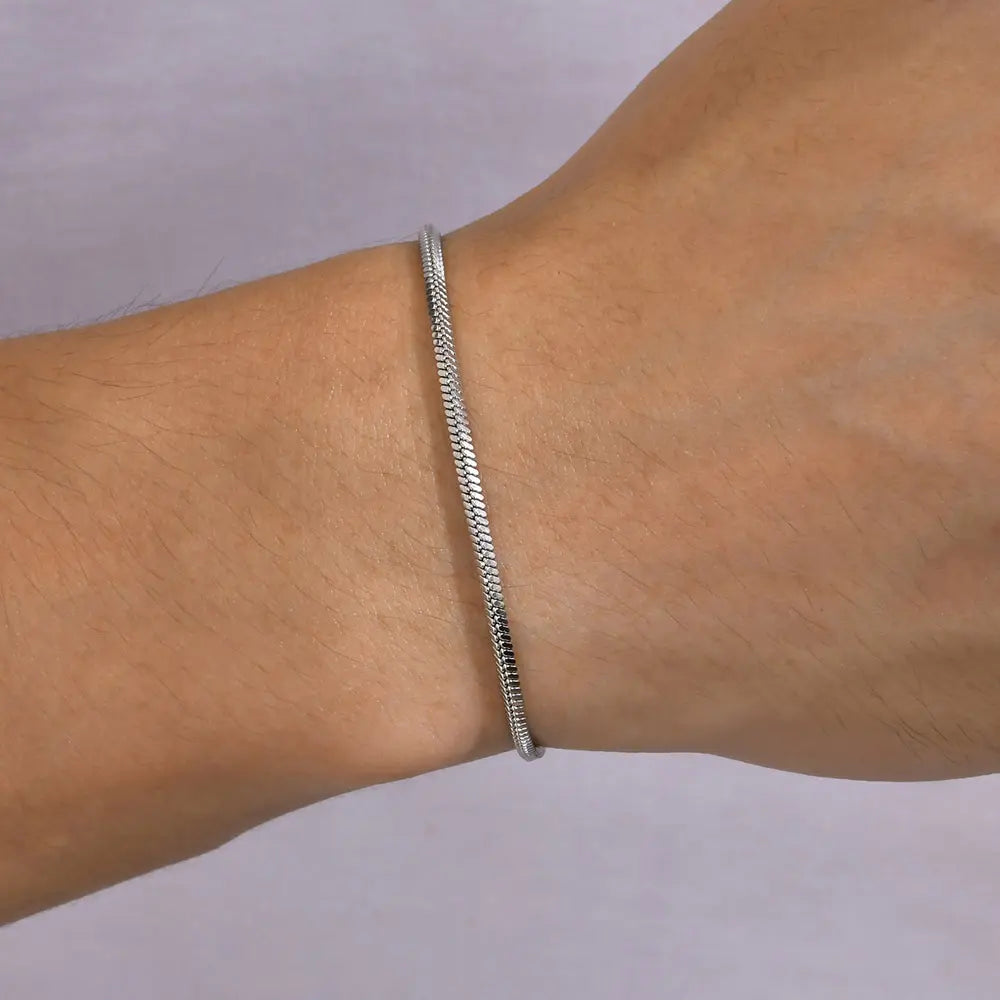 18K Gold Pated Blank-Tag Snake Chain Bracelet