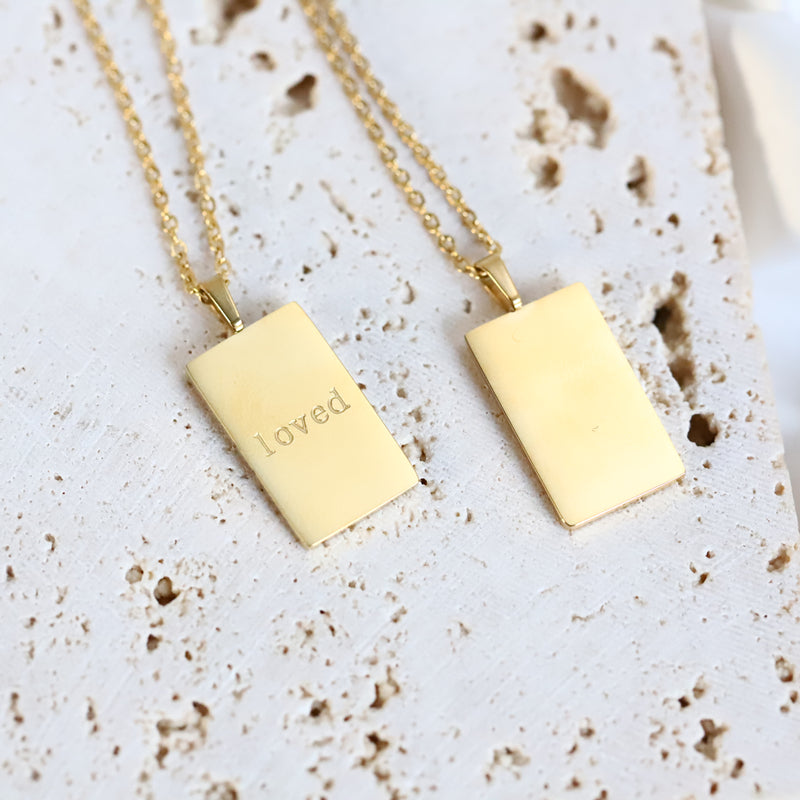 18k PVD Gold Plated LOVED Engraved Pendant necklace