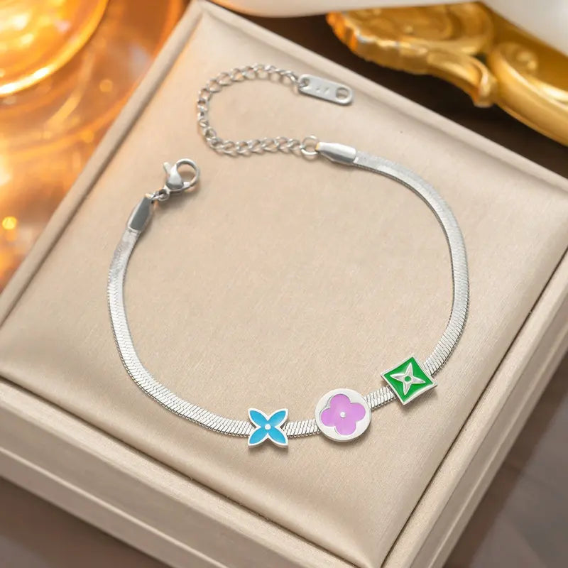 18K Gold Plated Flat Snake 3-Charm Bracelet