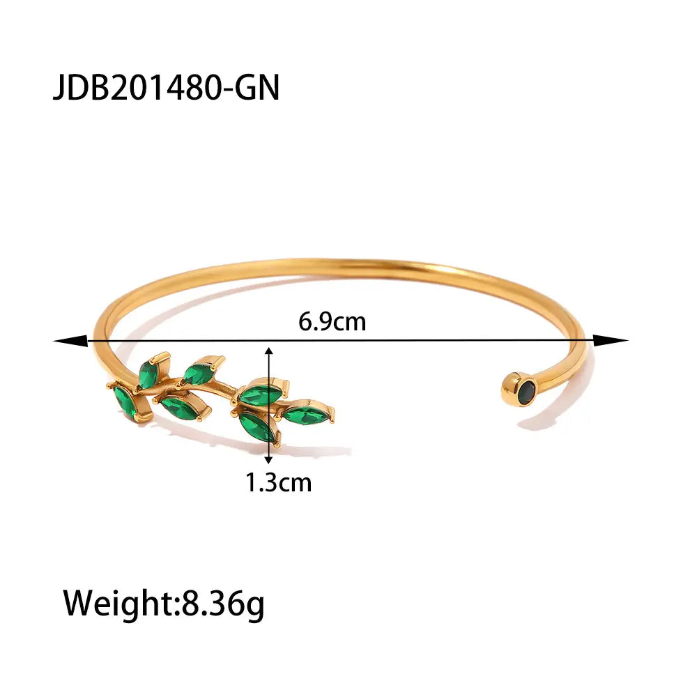 18K Gold Plated Open Bangle ZC Leaf Bracelet