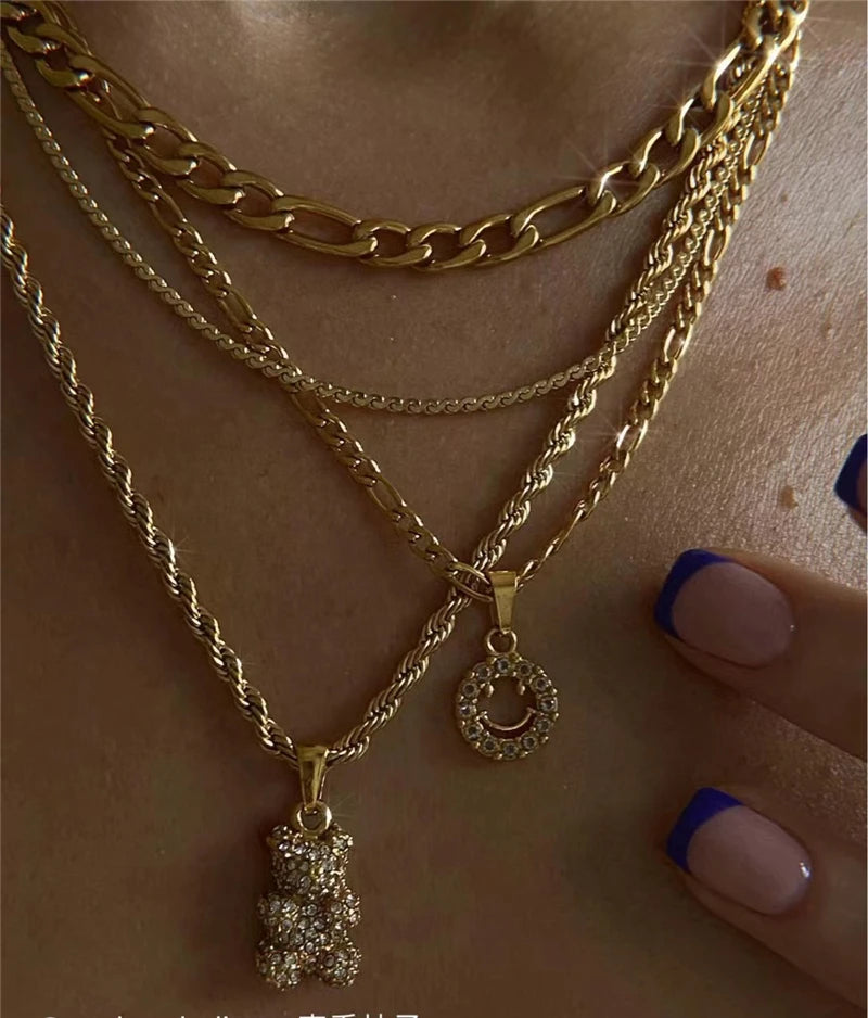 18K PVD Gold Plated CZ Bear Pendant