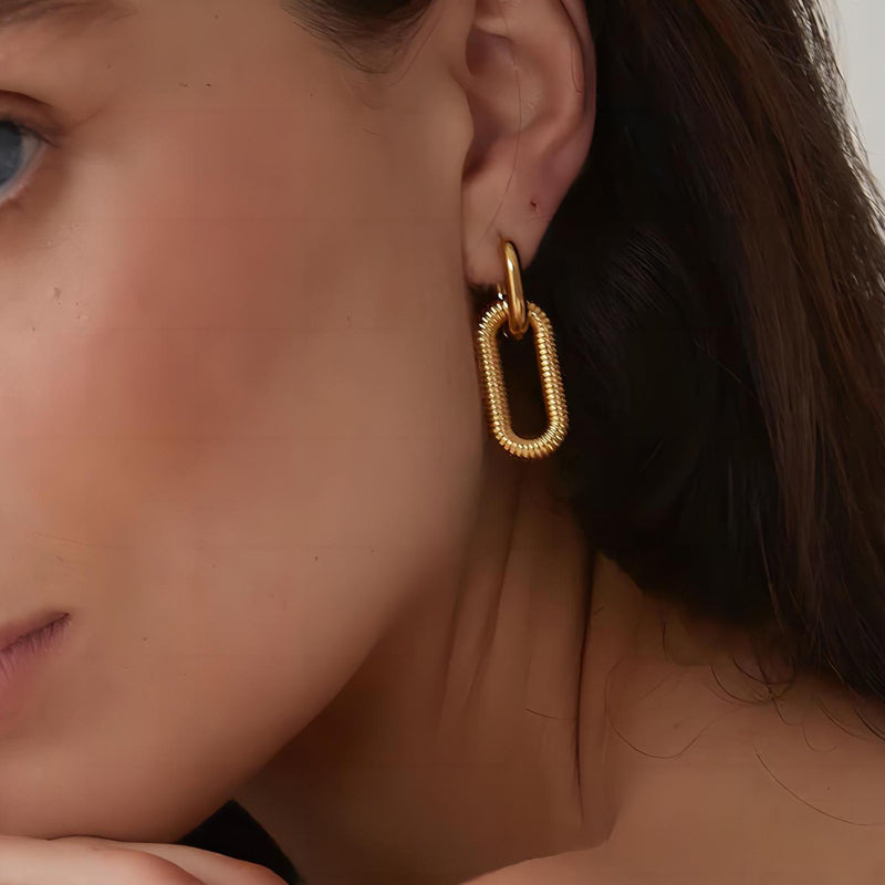 18K Gold Plated Oval Double Hoop