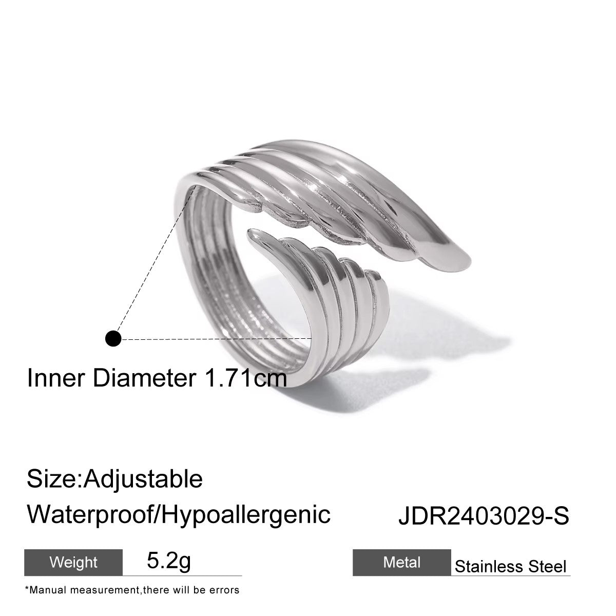 18K Gold Plated WING Open Ring (Adjustable)
