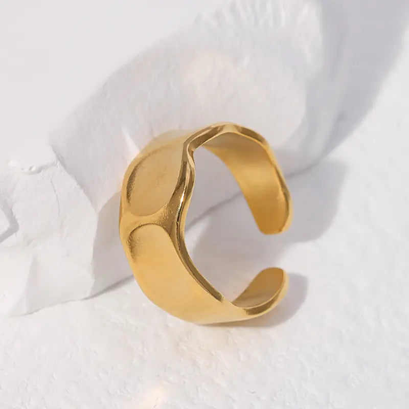 18K Gold Plated Wide Irregular Open Ring (Adjustable)