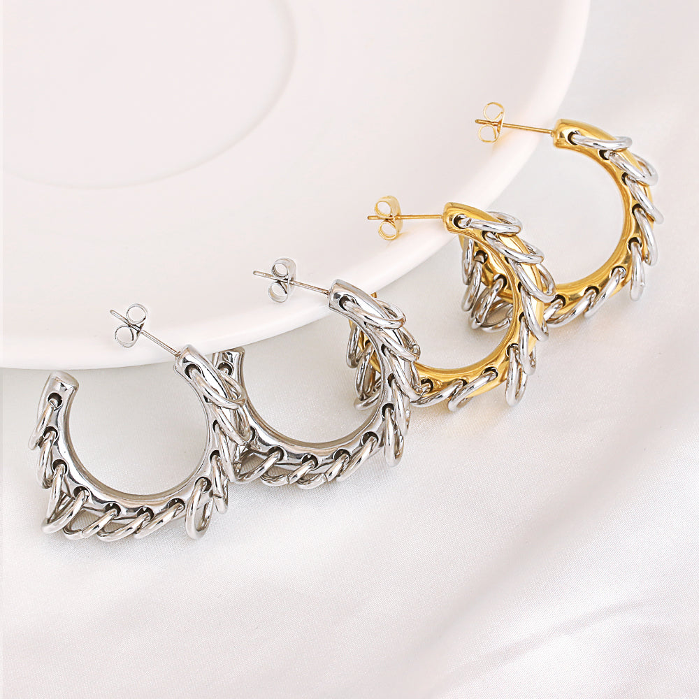 18K Gold Plated Fringe Chunky C Earrings