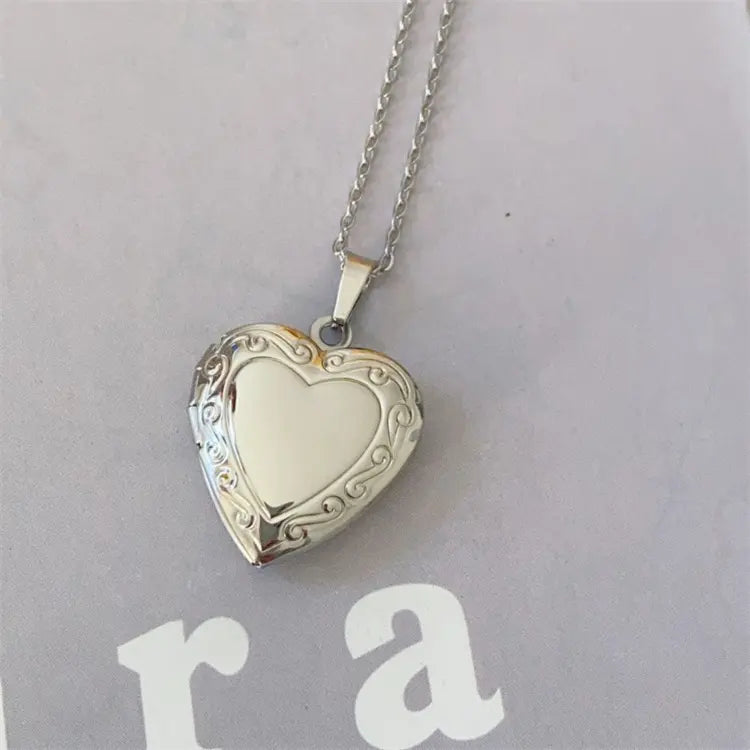 18K Gold Plated Engraved Heart Locket Necklace