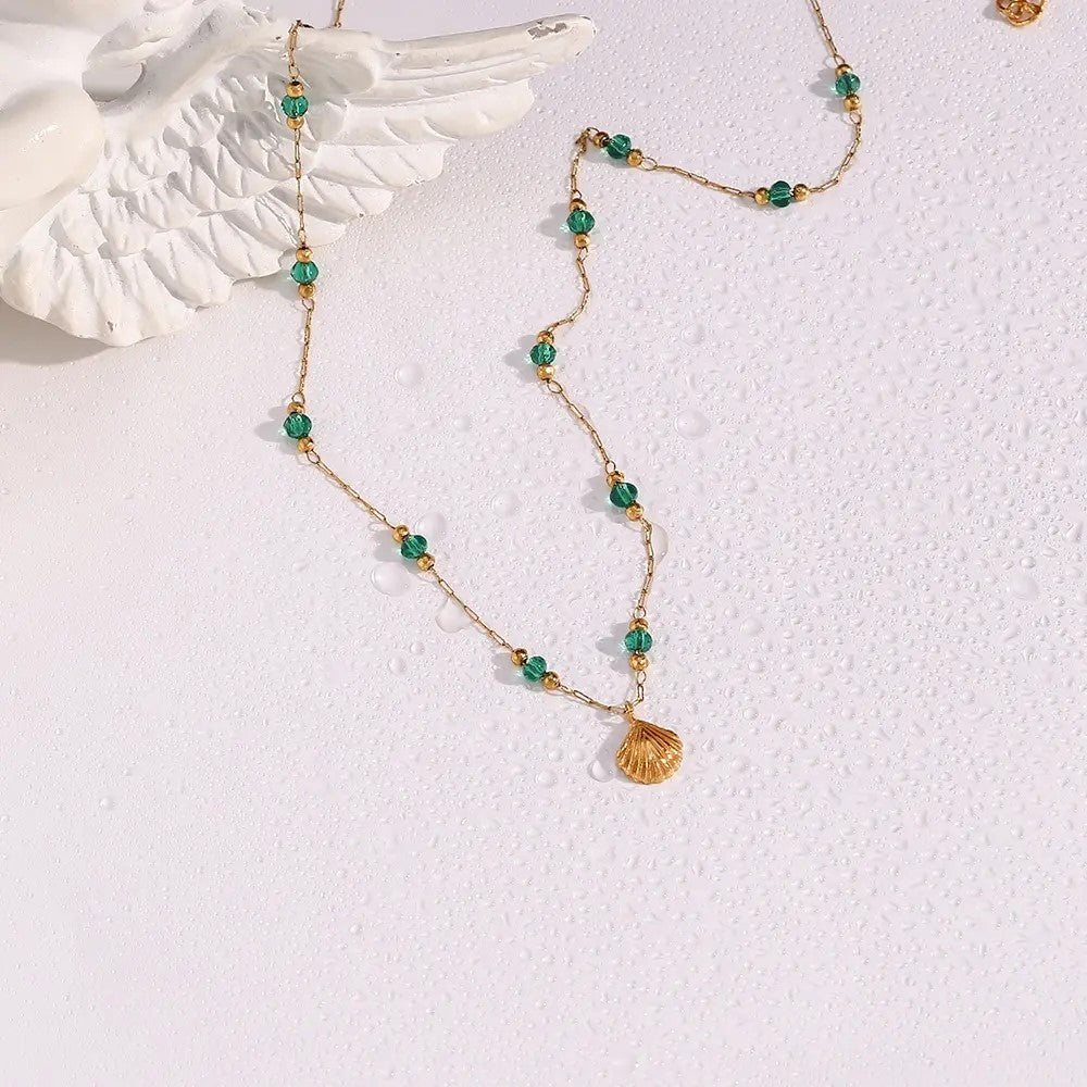 18K Gold Plated Green Bead Necklace