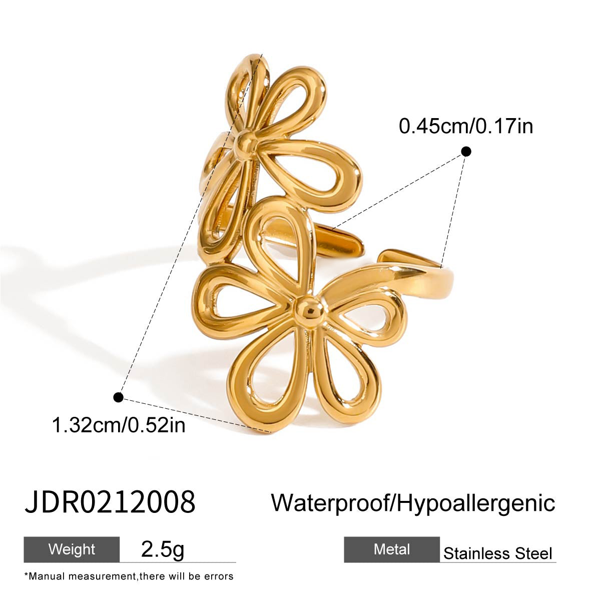 18K Gold Plated Five Petal Flower Ring (Adjustable)