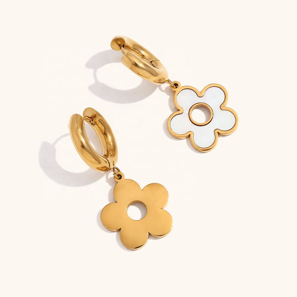 18K Gold Plated Shell Heart/Flower Pendant Earrings