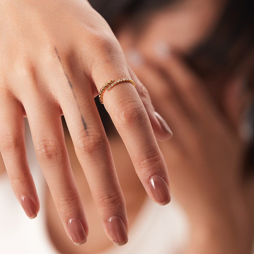 18K Gold Plated Bead CZ Ring (adjustable)