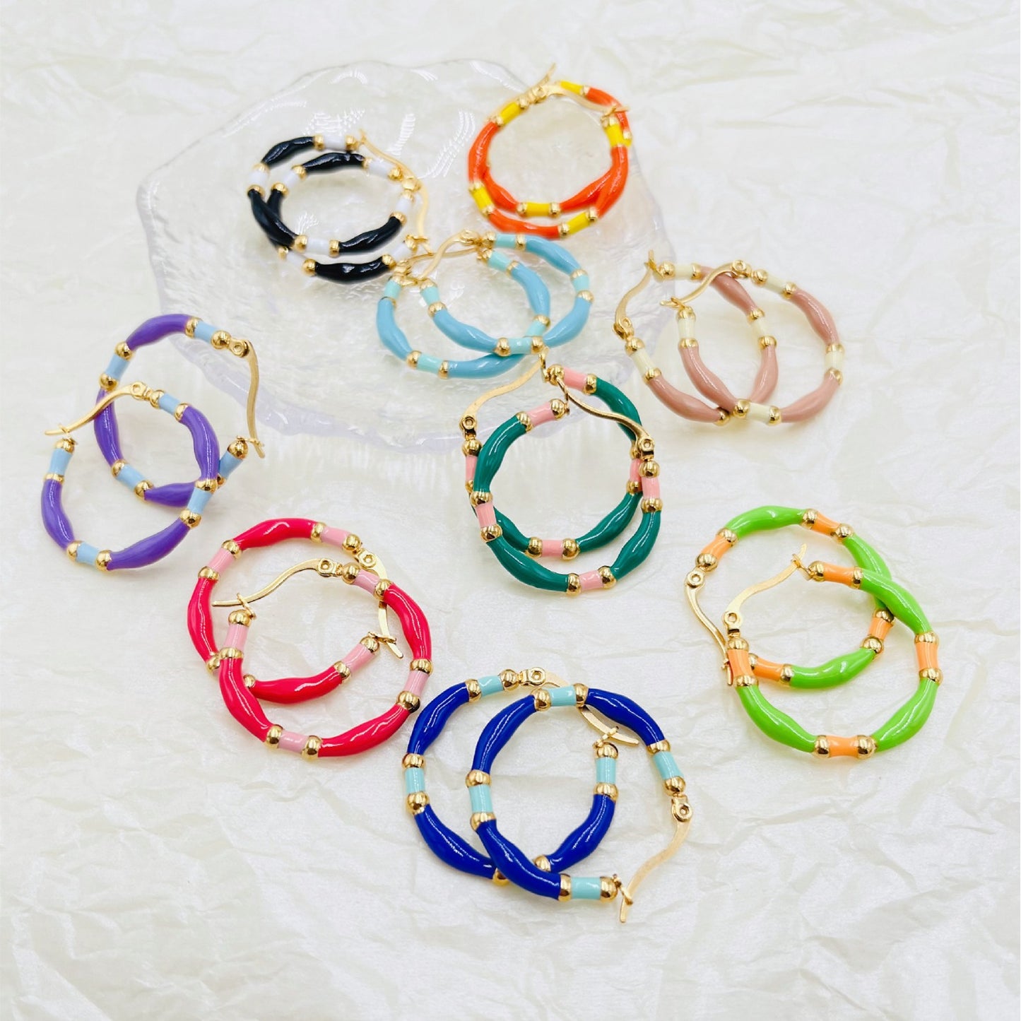 18K Gold Plated Colourful Enamell Hoop
