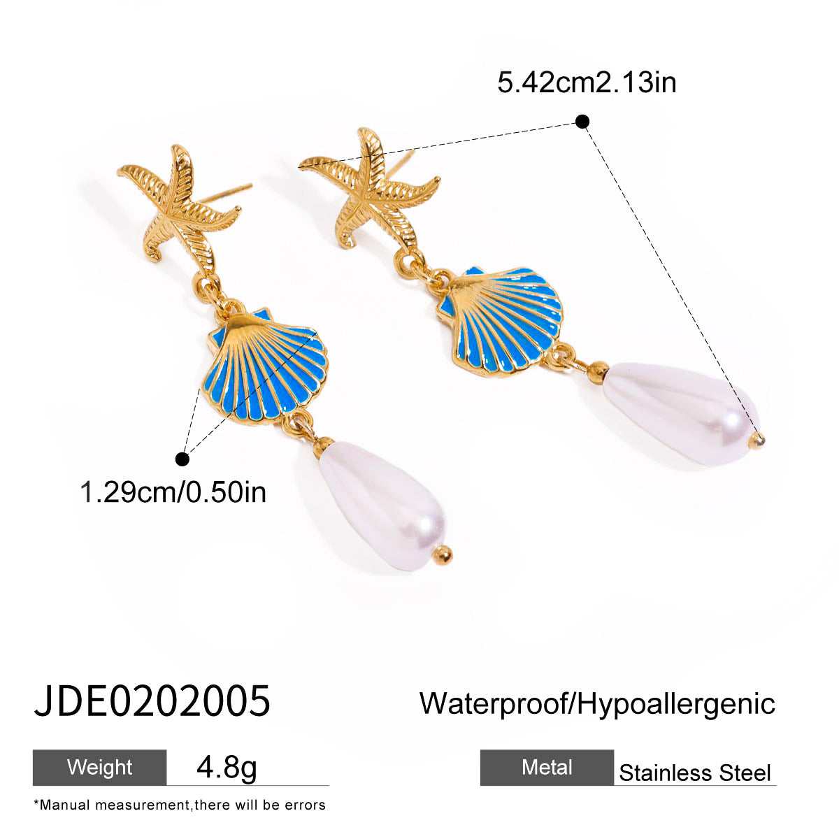 18K Gold Plated Blue-Shell Starfish Drop Earrings