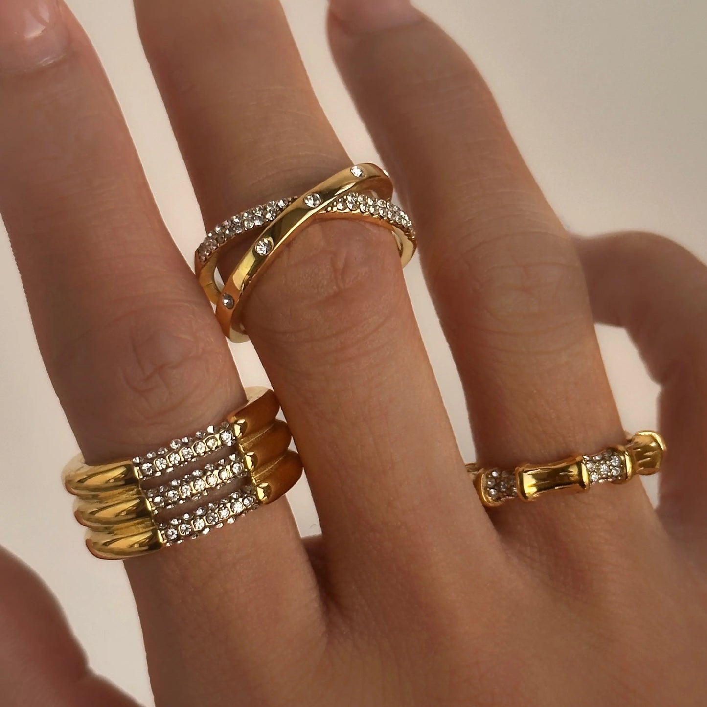 18K Gold Plated CZ Cross Ring (Adjustable)
